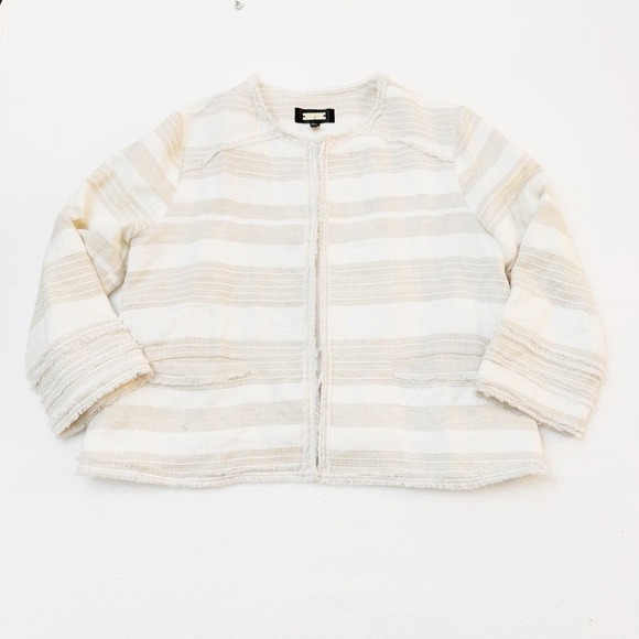 Greylin Joselyn Striped Jacket Fringe Detail Cream Size L - Picture 1 of 7